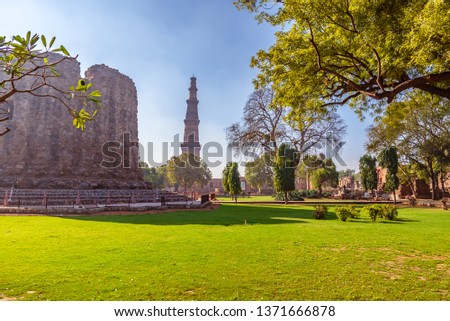 Qutub Minar is a highest minaret in India standing 73 m tall tapering tower of five storeys made of red sandstone and marble established in 1192. It is UNESCO world heritage site at  New Delhi,India 