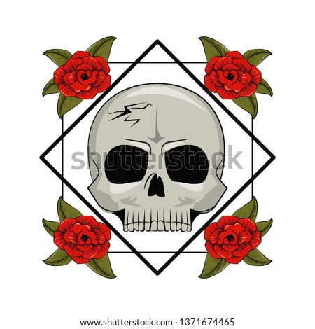 Tattoo studio old school. skulls and roses.