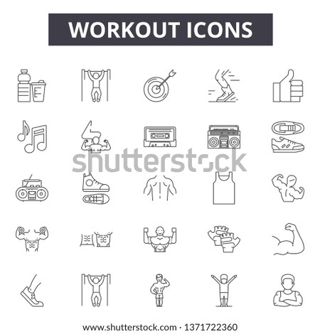 Workout line icons, signs set, vector. Workout outline concept, illustration: gym,fitness,sport,exercise,training,workout,health,equipment,weight