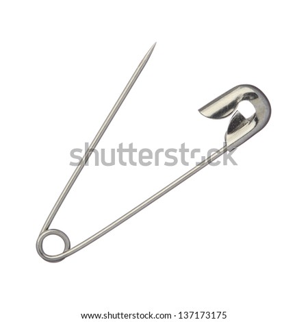 One safety pin isolated on white background, close up Royalty-Free Stock Photo #137173175