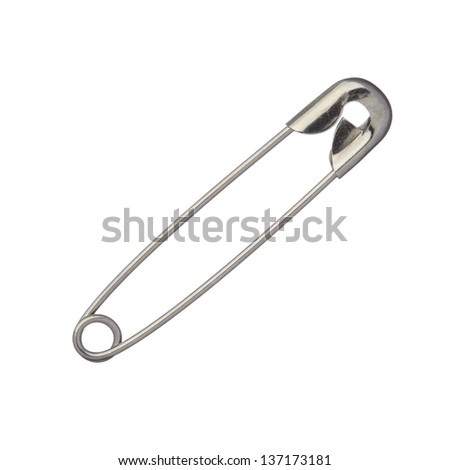 One safety pin isolated on white background, close up Royalty-Free Stock Photo #137173181