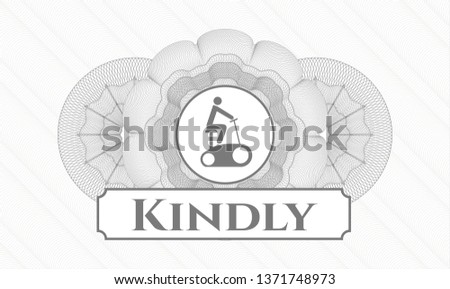 Grey abstract rosette with stationary bike icon and Kindly text inside