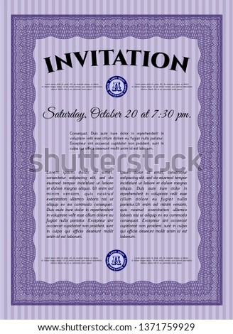 Violet Vintage invitation template. Vector illustration. With background. Sophisticated design. 