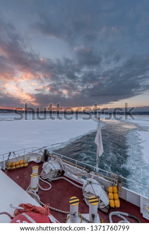 Drift Ice and tourist cruise on the Sea of Okhotsk in Abashiri,Hokkaido,Japan