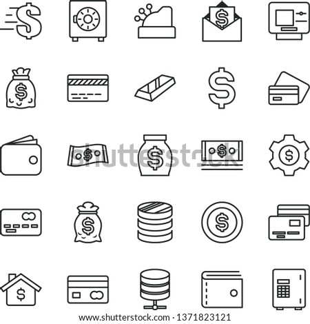 thin line vector icon set - bank card vector, purse, dollar, big data server, strongbox, cards, reverse side of a, front the, column coins, denomination, wallet, money, dollars, cash, cashbox, coin Royalty-Free Stock Photo #1371823121
