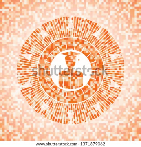 graduated icon inside orange mosaic emblem with background