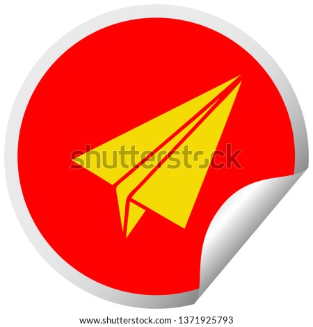 circular peeling sticker cartoon of a paper plane