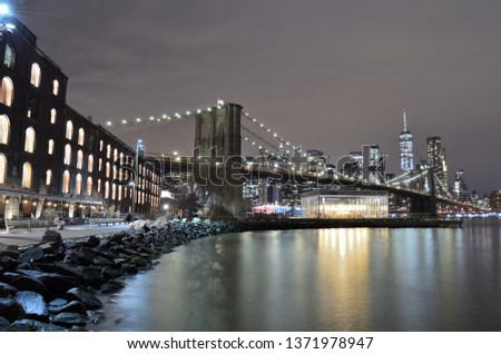 Brooklyn Bridge taken from Brooklyn Bridge Park against a Lower Manhattan.