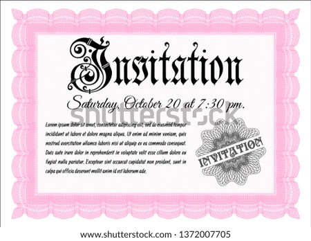 Pink Retro vintage invitation. Easy to print. Vector illustration. Excellent design. 
