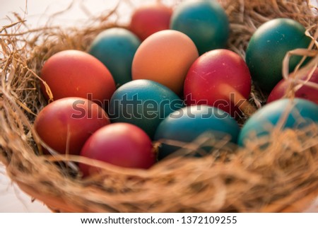 easter egg decorations in a backet 