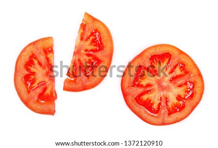 Fresh ripe, red tomato slices isolated on white background, top view Royalty-Free Stock Photo #1372120910