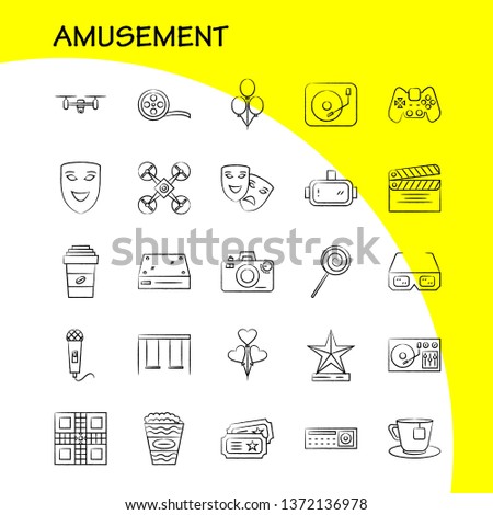 Amusement  Hand Drawn Icons Set For Infographics, Mobile UX/UI Kit And Print Design. Include: Cycle, Bicycle, Cycling, Exercise, Guitar, Music, Musical Instrument, Eps 10 - Vector