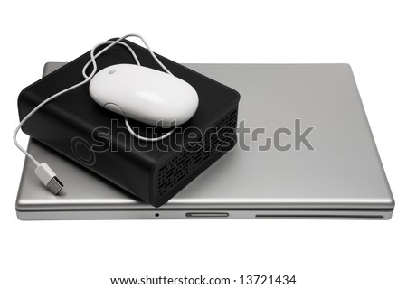 laptop and an external hard drive on a white background