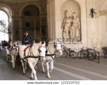 
Horse carriage drives tourists along Vienna, blur