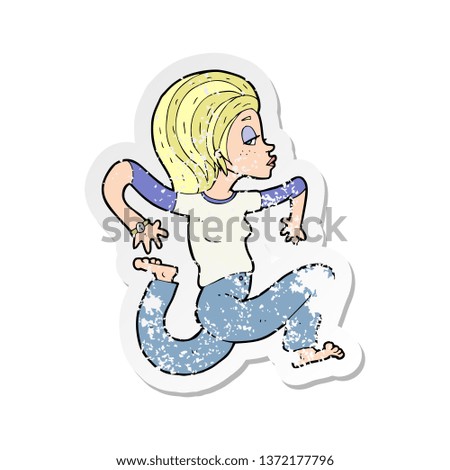 retro distressed sticker of a cartoon woman running