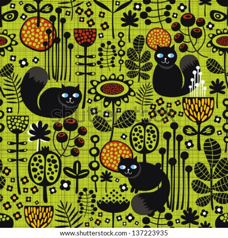 Seamless pattern with black cats. Vector illustration.