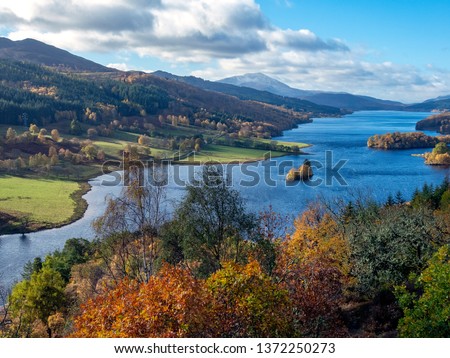 View with autumn colours of Loch Tay from Queens View Royalty-Free Stock Photo #1372250273