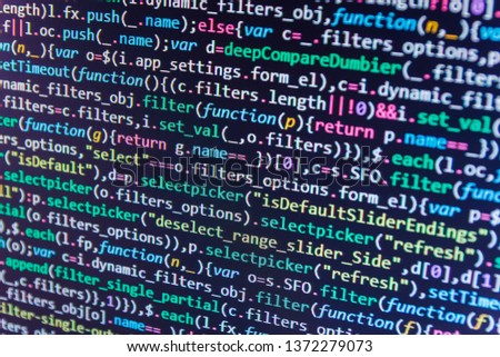 Developing HTML and technology. Hacker background. Modern application HTML code on the screen editor, dark screen. Programming code abstract laptop. 