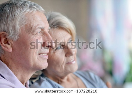close-up portrait of a happy senior couple at home Royalty-Free Stock Photo #137228210