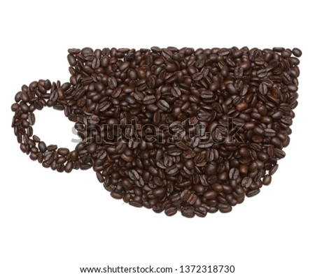 Coffee cup shape made of coffee beans Isolated on white background