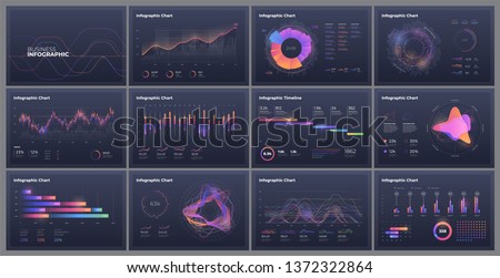 Dashboard infographic template with big data visualization. Pie charts, workflow, web design, UI elements. Royalty-Free Stock Photo #1372322864