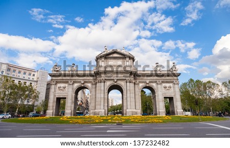 "Puerta de Alcala" is a monument in the Independence Square in Madrid,Spain.