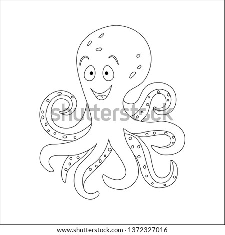Colorless octopus vector illustration isolated on white background. Coloring book page for children.
