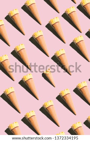 Ice cream cones on a bright color background. Bright collage