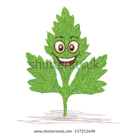 happy parsley leaf cartoon character smiling. 