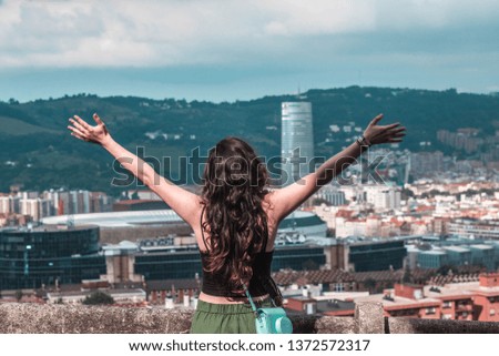 Happy girl in Bilbao town