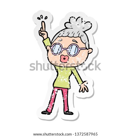 distressed sticker of a cartoon dancing woman wearing spectacles