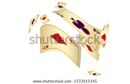 Casino Playing Cards are falling down. Vector illustration in vintage style.