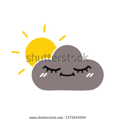 flat color retro cartoon of a storm cloud and sun