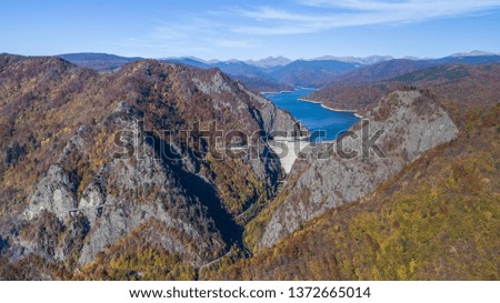 landscape with dam lake Vidraru in Romania