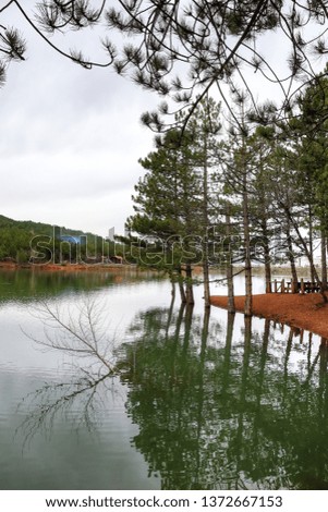 Camlik national park and lake, green pine forested hills, pinery at Yozgat city in Turkey