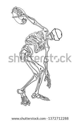 Line art skeleton with vinyl illustration. discobol. Vector graphic for t-shirt and other uses.