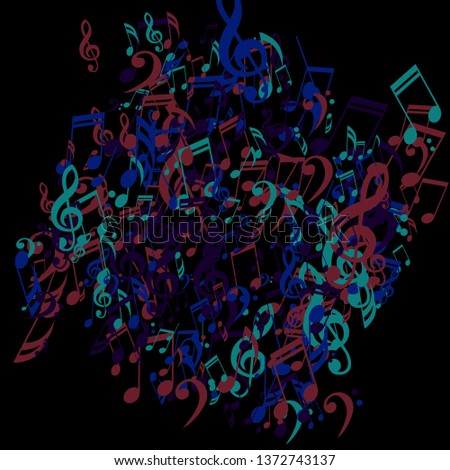 Musical Symbols. Abstract Background with Notes, Bass and Treble Clefs. Vector Element for Musical Poster, Banner, Advertising, Card. Minimalistic Simple Background.