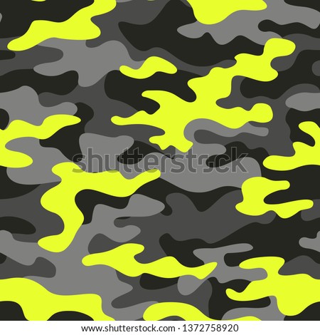 Camouflage seamless pattern texture. Abstract modern vector military camo backgound. Urban fashion style fabric textile print template. Vector illustration. Royalty-Free Stock Photo #1372758920