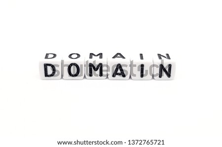 domain name word built with white cubes and black letters on white background