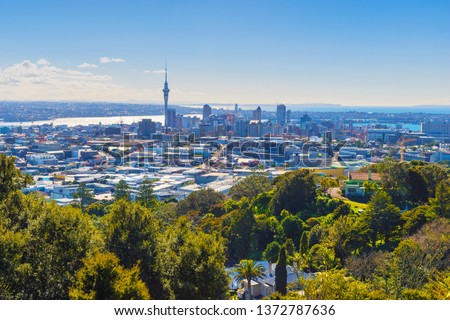 Landscape View to Auckland New Zealand from Mt Eden; Mount Eden Auckland New Zealand Royalty-Free Stock Photo #1372787636