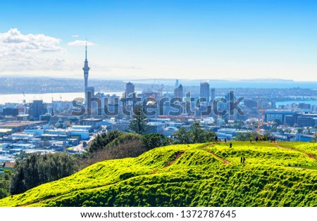 Landscape View to Auckland New Zealand from Mt Eden; Mount Eden Auckland New Zealand Royalty-Free Stock Photo #1372787645
