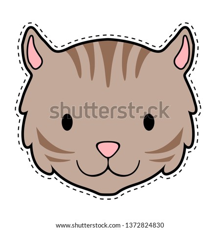 Cute cat face dotted sticker. Vector illustration design