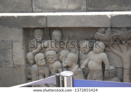 Stone Relief in Wall of Borobudur Temple, Indonesia