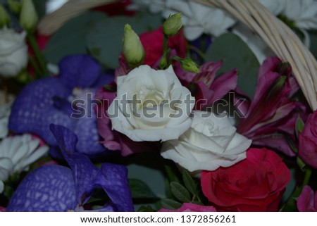 Composition in a basket with a variety of colors. Happy wedding day.
