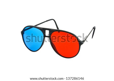 Red and Blue 3D glasses isolated on white background with clipping path