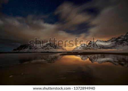 Moon night, Norway, Lofoten islands, Skagsanden area