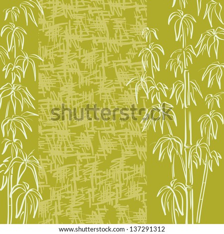 Exotic background, contour bamboo plants and abstract grunge pattern. Vector