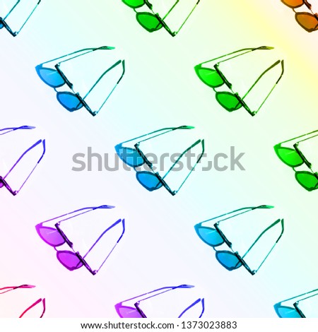 seamless pattern with sunglasses on a multi-colored rainbow neon background, summer sunny background with hard light and shadow