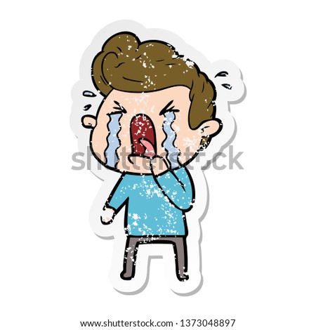 distressed sticker of a cartoon crying man