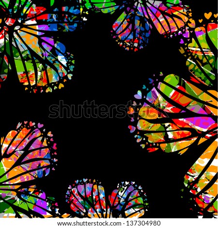 multi-colored flowers on a black background. Raster
